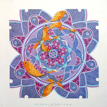 Pintura intitulada "Snowflake with fish" por Federico Cortese, Obras de arte originais, Óleo