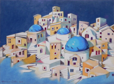 Painting titled "memory of Santorini…" by Federico Cortese, Original Artwork, Oil
