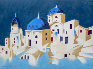 Painting titled "memory of Santorini…" by Federico Cortese, Original Artwork, Oil