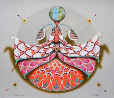 Schilderij getiteld "Circular butterfly…" door Federico Cortese, Origineel Kunstwerk, Olie