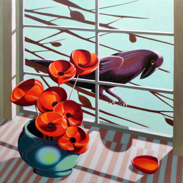 Pintura titulada "A crow outside the…" por Federico Cortese, Obra de arte original, Oleo Montado en Bastidor de camilla de m…