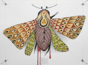 Schilderij getiteld "clown moth" door Federico Cortese, Origineel Kunstwerk, Olie