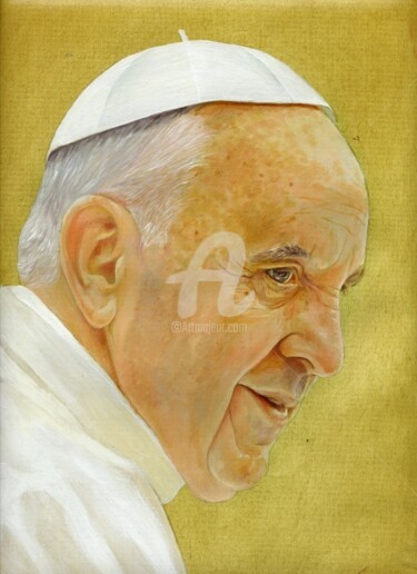 Painting titled "papa Francesco "rit…" by Cosimo Amedeo Eliodoro, Original Artwork, Oil