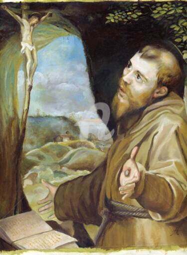 Pittura intitolato "San Francesco "copi…" da Cosimo Amedeo Eliodoro, Opera d'arte originale, Olio