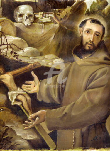 Pittura intitolato "San Francesco "copi…" da Cosimo Amedeo Eliodoro, Opera d'arte originale, Olio