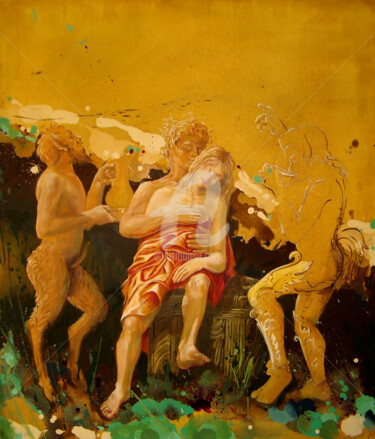 Pittura intitolato "EBREZZA TRA SATIRO…" da Cosimo Amedeo Eliodoro, Opera d'arte originale, Olio