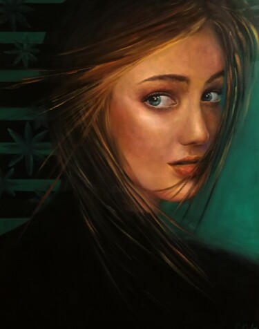 "Yeşil portre" başlıklı Tablo Coşkun Kula tarafından, Orijinal sanat, Petrol