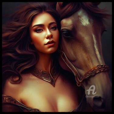 Arte digitale intitolato "Woman and Horse, ch…" da Cosmicphil1, Opera d'arte originale, Pittura digitale