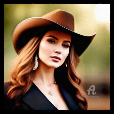 Artes digitais intitulada "Woman with Cowboy H…" por Cosmicphil1, Obras de arte originais, Pintura digital