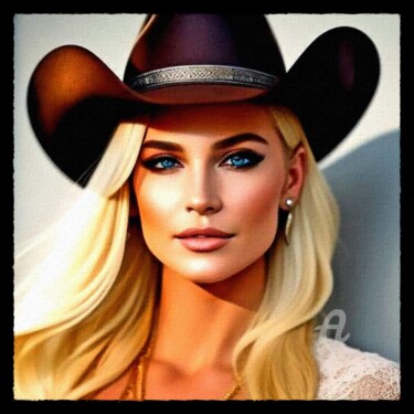 Artes digitais intitulada "Woman with Cowboy H…" por Cosmicphil1, Obras de arte originais, Pintura digital