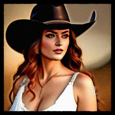 Arts numériques intitulée "Woman with Cowboy H…" par Cosmicphil1, Œuvre d'art originale, Peinture numérique