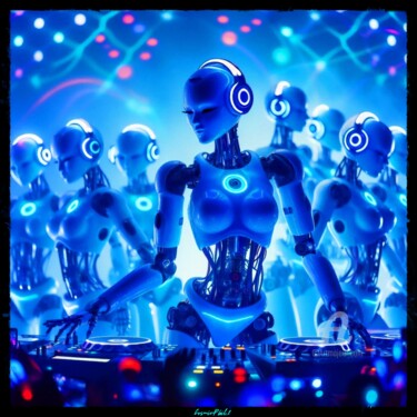 Digitale Kunst mit dem Titel "Robotic DJ Woman - 2" von Cosmicphil1, Original-Kunstwerk, Digitale Malerei