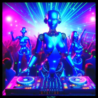 Digitale Kunst mit dem Titel "Robotic DJ Woman - 3" von Cosmicphil1, Original-Kunstwerk, Digitale Malerei