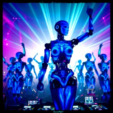 Digital Arts titled "Robotic DJ Woman - 4" by Cosmicphil1, Original Artwork, Digital Painting