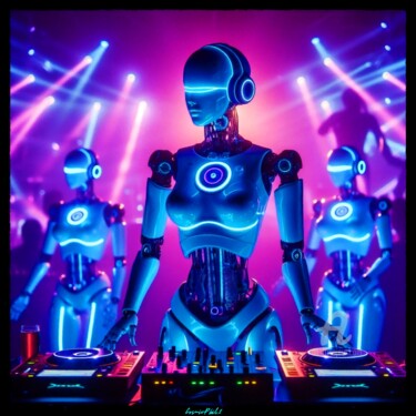 Arts numériques intitulée "Robotic DJ Woman - 6" par Cosmicphil1, Œuvre d'art originale, Peinture numérique
