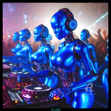 Digitale Kunst mit dem Titel "Robotic DJ Woman - 7" von Cosmicphil1, Original-Kunstwerk, Digitale Malerei