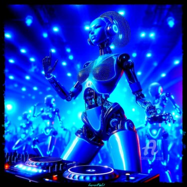 Digitale Kunst mit dem Titel "Robotic DJ Woman - 9" von Cosmicphil1, Original-Kunstwerk, Digitale Malerei