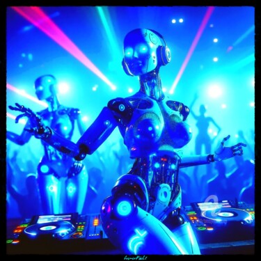 Digital Arts titled "Robotic DJ Woman -…" by Cosmicphil1, Original Artwork, Digital Painting