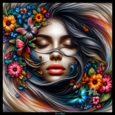 Digital Arts titled "Face to Flowers - 11" by Cosmicphil1, Original Artwork, Digital Painting