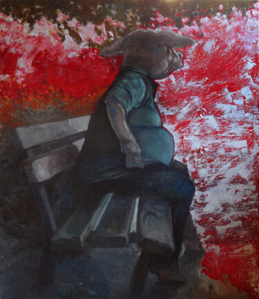 Картина под названием "Portrait of a pig r…" - Cosmin Tudor Sirbulescu, Подлинное произведение искусства, Масло