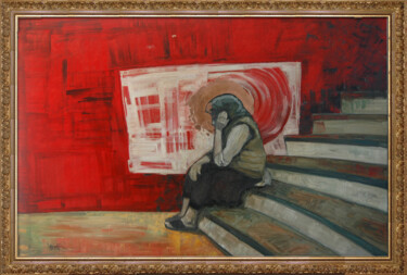 Painting titled "old woman waiting o…" by Cosmin Tudor Sirbulescu, Original Artwork, Oil