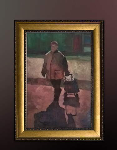 Painting titled "man with basket" by Cosmin Tudor Sirbulescu, Original Artwork, Oil