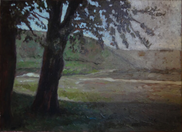 Painting titled "Landscape in the fo…" by Cosmin Tudor Sirbulescu, Original Artwork, Oil