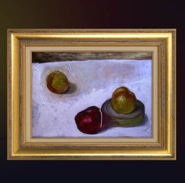 Painting titled "3 apples and a can" by Cosmin Tudor Sirbulescu, Original Artwork, Oil