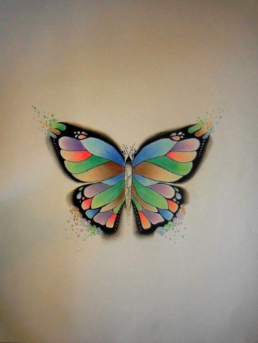 Dessin intitulée "Papillon" par Constance L, Œuvre d'art originale, Stylo à bille