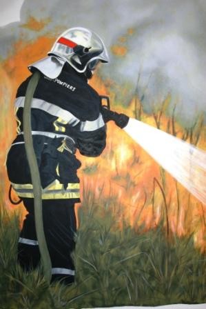 Peinture intitulée "2009-02-Le pompier…" par Dominique Cossenet, Œuvre d'art originale