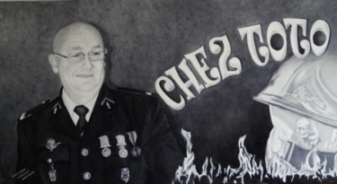 Peinture intitulée "Portrait de pompier" par Dominique Cossenet, Œuvre d'art originale, Huile
