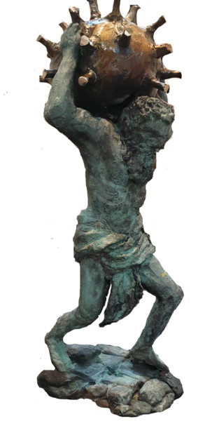 Skulptur mit dem Titel "THE BURDEN OF CORONA" von N.C.J. Stam, Original-Kunstwerk, Bronze