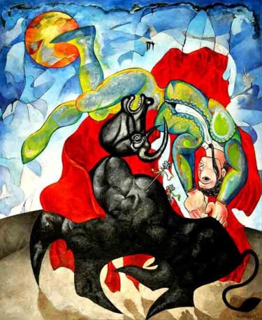 Pittura intitolato "Corrida" da Costantino Canonico, Opera d'arte originale