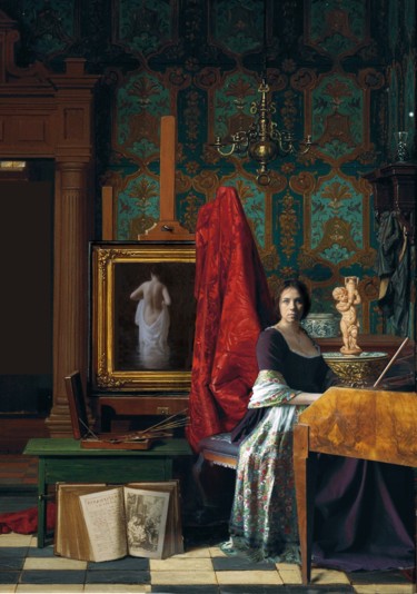 Pittura intitolato "AL CLAVICEMBALO" da Costantino Di Renzo, Opera d'arte originale, Olio