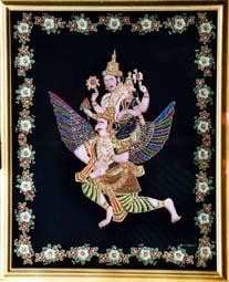 Peinture intitulée "Vshnu sur Garuda" par Mario Costantino, Œuvre d'art originale, Huile