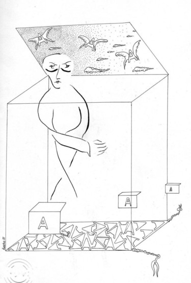 Rysunek zatytułowany „“Dance Piece with a…” autorstwa Costis Triantafyllou, Oryginalna praca, Atrament
