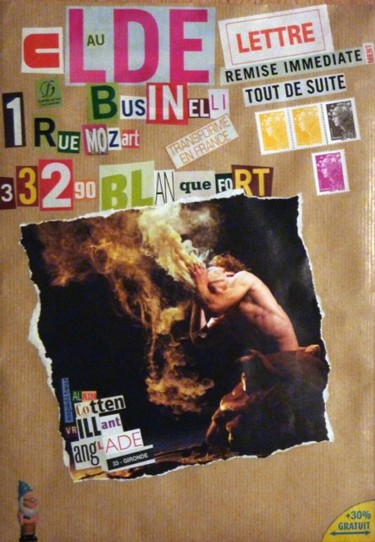 Collages intitulée "Le cracheur de feu" par Alain Cotten, Œuvre d'art originale