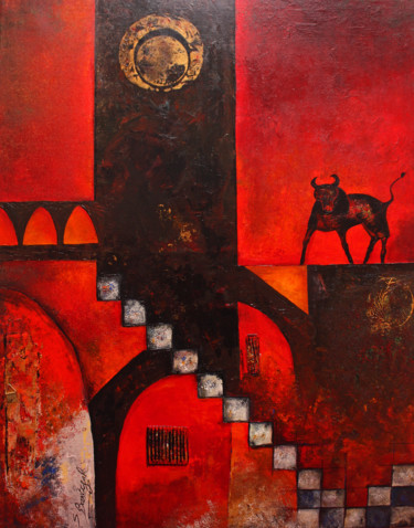Peinture intitulée "Le taureau" par Sylvie Bartczak, Œuvre d'art originale, Huile