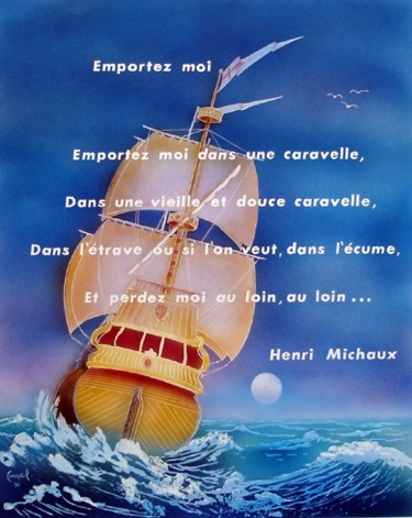 Malerei mit dem Titel "H. Michaux" von Jean-Claude Courdil, Original-Kunstwerk
