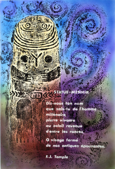 Druckgrafik mit dem Titel "Statue-menhir" von Jean-Claude Courdil, Original-Kunstwerk