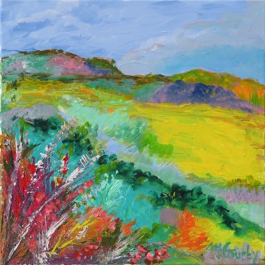 Painting titled "Verte colline" by Myriam Courty, Original Artwork, Acrylic Mounted on Wood Stretcher frame