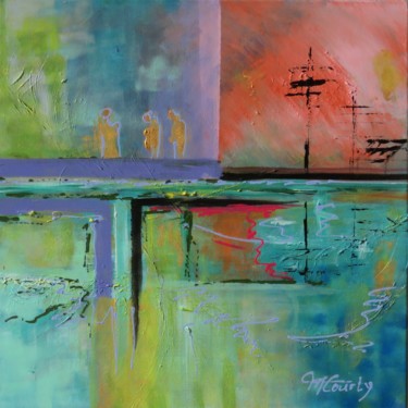 Pintura titulada "Soir sur le port 2" por Myriam Courty, Obra de arte original, Acrílico Montado en Bastidor de camilla de m…