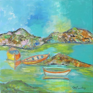 Pittura intitolato "Barques au repos" da Myriam Courty, Opera d'arte originale, Acrilico Montato su Telaio per barella in le…
