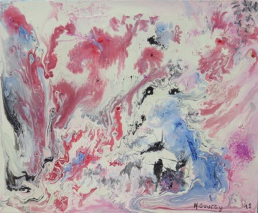 Картина под названием "Jardin rose" - Myriam Courty, Подлинное произведение искусства, Акрил Установлен на Деревянная рама д…