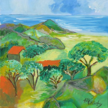 Painting titled "Corse" by Myriam Courty, Original Artwork, Acrylic Mounted on Wood Stretcher frame
