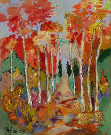 Peinture intitulée "Promenade d'automne" par Myriam Courty, Œuvre d'art originale, Acrylique Monté sur Châssis en bois