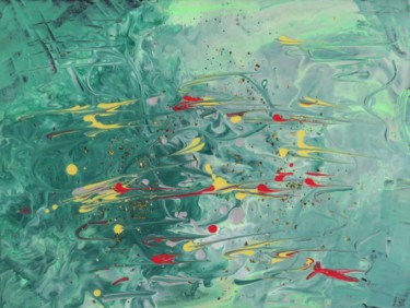 Peinture intitulée "l 'étang vert  1" par Myriam Courty, Œuvre d'art originale, Acrylique
