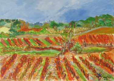 Painting titled "LES VIGNES A SUSSAR…" by Myriam Courty, Original Artwork, Acrylic