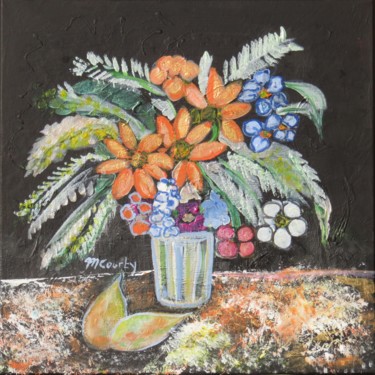 Schilderij getiteld "marguerites et poir…" door Myriam Courty, Origineel Kunstwerk, Acryl