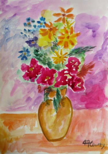 Peinture intitulée "le vase de margueri…" par Myriam Courty, Œuvre d'art originale, Aquarelle